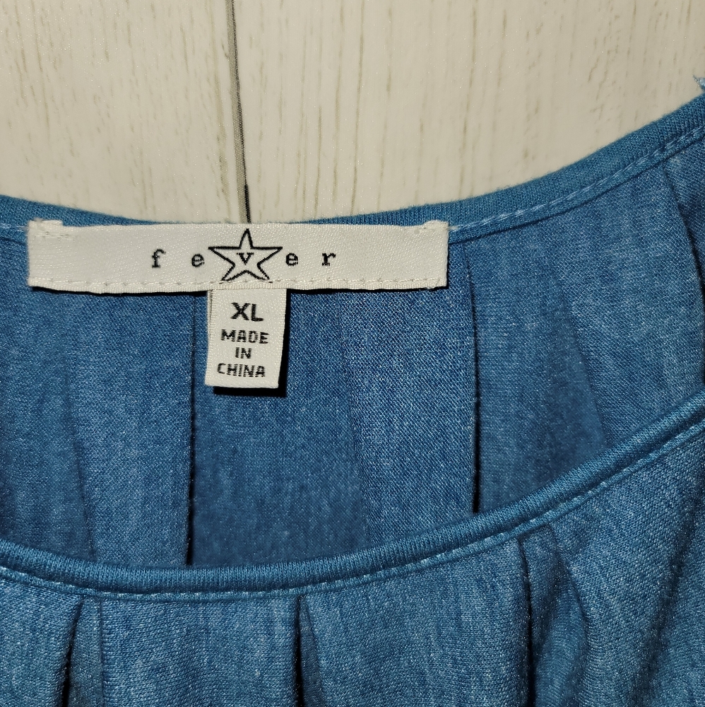 FEVER Short Sleeve BOHO Embroidered Top blue xl - Picture 3 of 5